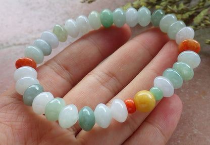 Certified Red Yellow Green Burma 100% Natural A JADE Jadeite Bead Beads Bangle Circle Bead Beads Bangle Bracelet 平安扣手链  573828 TN