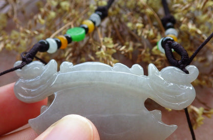 Certified Pale Lavender Green 100% Natural A Jade jadeite Pendant Dragon Axe Necklace 龙斧头 529917