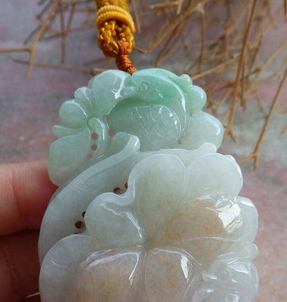 Certified Green Pale Red 100% Natural A Jade jadeite Pendant Mandarin Duck Phoenix Lotus Flower Leaf Ruyi Money Coin Necklace 鸳鸯 521071  TN