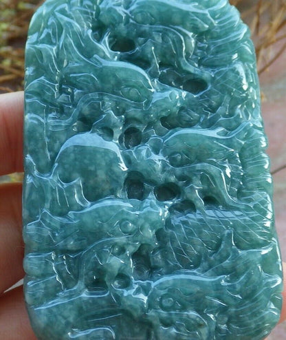 Certified Green Burma 100% Natural A Jade jadeite Pendant 9 Dragon Spit Bead Necklace 九龙戏珠 525370  TN