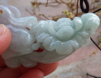 Certified Green Pale Lavender Burma 100% Natural A Jade jadeite Pendant Rabbit Flower Coin Ruyi Necklace 兔子 635206  TN