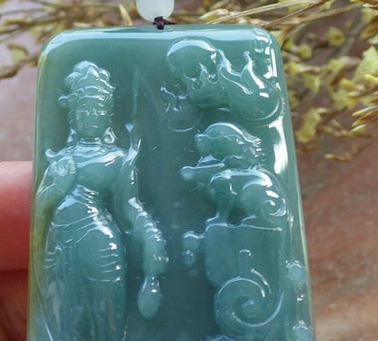 Certified Icy Green Yellow Burma 100% Natural A Jade jadeite Pendant  Guanyin Kwan Yin Lion Lotus Flower Necklace 观音 574824 TN