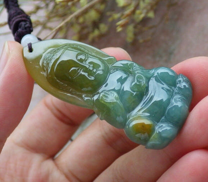 Certified Icy Yellow Green Burma 100% Natural A Jade jadeite Pendant Sakyamuni Buddha God Necklace 释迦牟尼佛 575058 TN