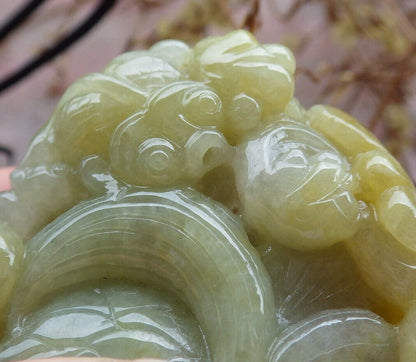 Certified Yellow Green Burma 100% Natural A Jade jadeite pendant Gold Fish Bat Lotus Leaf Coin Necklace 金玉满堂 632625  TN
