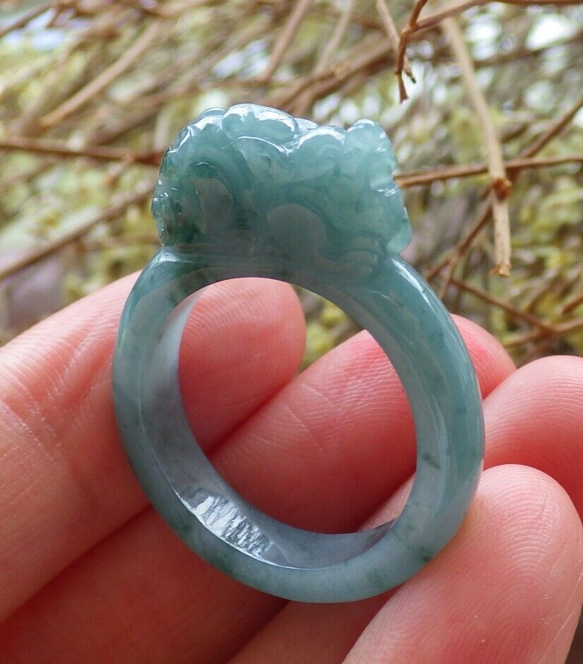Certified Icy Green 100% Natural A JADE Jadeite Dragon Pi Xiu RING USA. 8.75 戒指 523800  TN
