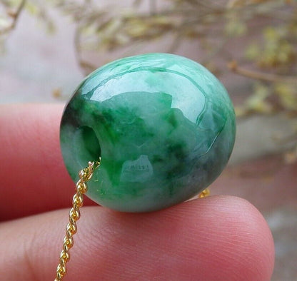 Certified Green Burma 100% Natural A Jade Pendant Circle Bead Donut Necklace 路路通 574932 TN