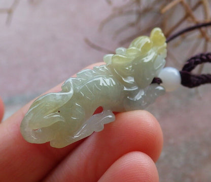 Certified Yellow 100% Natural A Jade jadeite pendant Dragon Necklace 生意兴隆 526193  TN