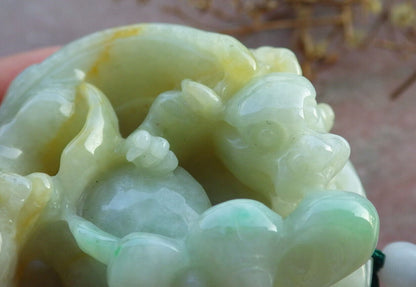 Certified Yellow Green Burma 100% Natural A Jade jadeite Pendant Dragon Pi Xiu Money Coin Ruyi Necklace 风水貔貅 634127  TN