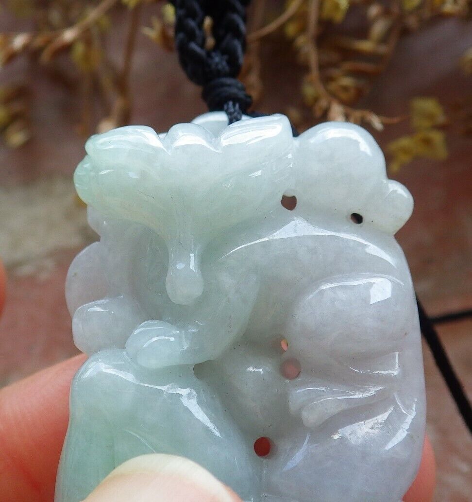 Certified Green 100% Natural A Jade jadeite Pendant Fox Lotus Flower Ruyi Coin Necklace 狐狸 529893  TN