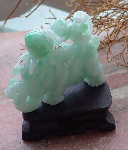 Certified Green 100% Natural A Jade jadeite Display Elephant Money Peach 大象 520344  TN** Include woodstand **