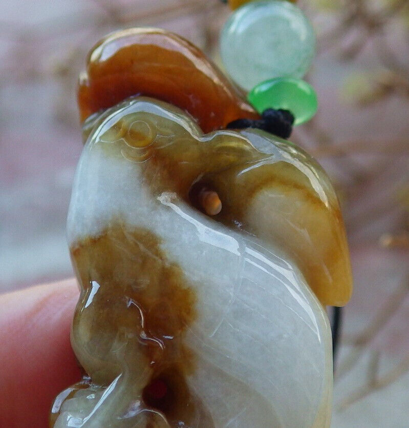 Certified Yellow Burma 100% Natural A Jade jadeite Pendant Phoenix Bird Necklace 凤凰 633176  TN