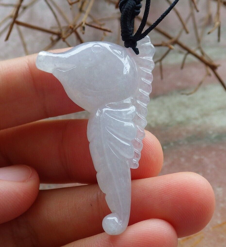 Certified Icy White 100% Natural A Jade jadeite Pendant Sea Horse Seahorse Necklace 海马  528880  TN