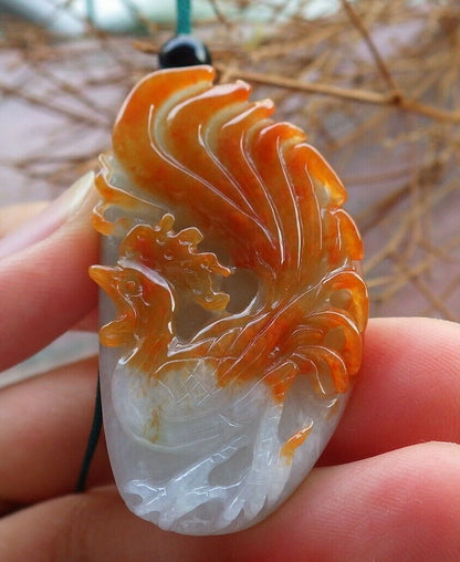 Certified Red 100% Natural A Jade jadeite Pendant Phoenix Rooster Necklace 招财鸡 525635  TN