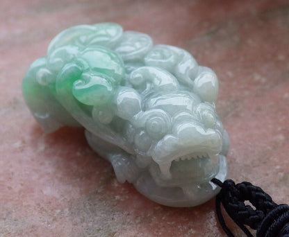 Certified Green 100% Natural A Jade jadeite Pendant Dragon Pi Xiu Money Coin Ruyi Necklace 风水貔貅 528138  TN