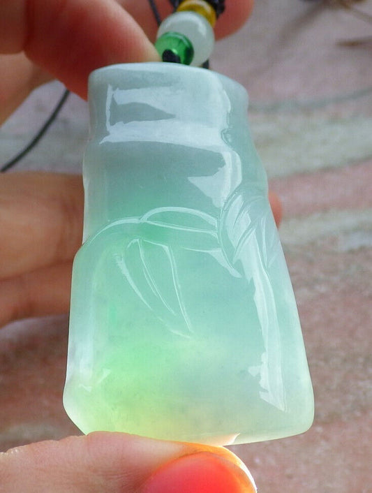 Certified Green Burma 100% Natural A Jade jadeite pendant Bamboo Necklace 富贵竹 635259  TN