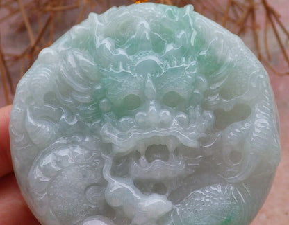 Certified Green 100% Natural A Jade jadeite pendant Dragon Mouse Rat Bead Circle Necklace 望子成龙 519590  TN
