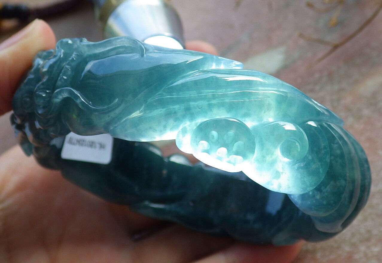 Certified Icy Blue Water Green Burma 100% Natural A JADE Jadeite Dragon Bangle Bracelet 60 mm 手镯 635086  AS