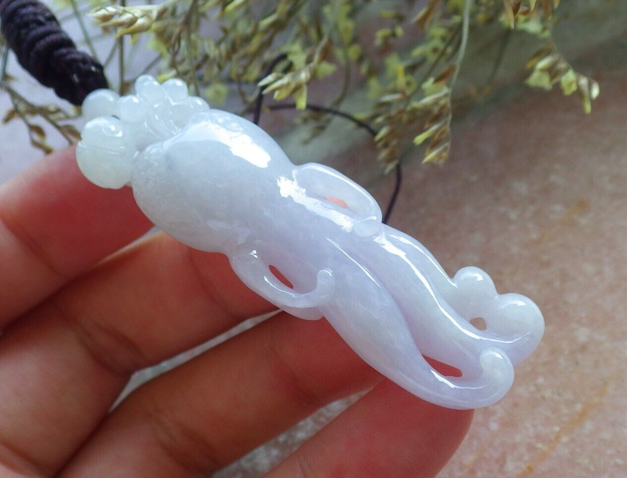 Certified Lavender Burma 100% Natural A Jade jadeite Pendant Beetle Ginseng Necklace 574380 TN