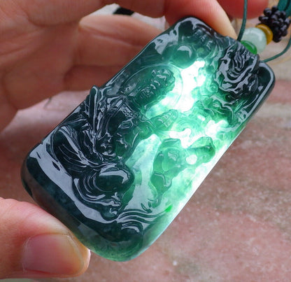 Certified Icy Green Burma 100% Natural A Jade jadeite Pendant Guanyin Kwan Yin Dragon Bead Necklace 观音 636916  TN