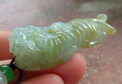 Certified Yellow Green Burma 100% Natural A Jade jadeite Pendant Tiger Money Coin Necklace 虎虎生威 573799 TN