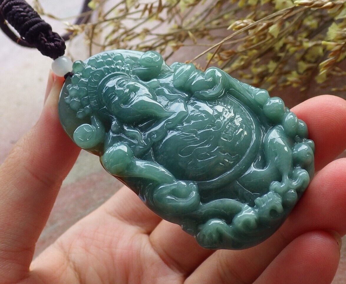 Certified Icy Green Yellow Burma 100% Natural A Jade jadeite Pendant Money God Yuan Bao Coin Ruyi Necklace 财神 574756 TN