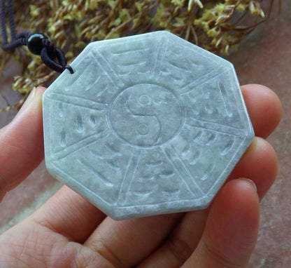 Certified Pale Green Lavender 100% Natural A Jade jadeite Pendant Eight Diagram Feng Shui Necklace 运转乾坤 530120  TN