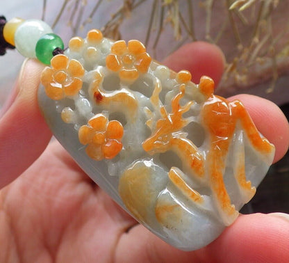 Certified Red Green Burma 100% Natural A Jade jadeite Pendant Deer Flower Necklace 梅花鹿 646488 TN