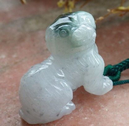 Certified Black 100% Natural A Jade jadeite Pendant Zodiac Dog Necklace 发财狗 524221  TN