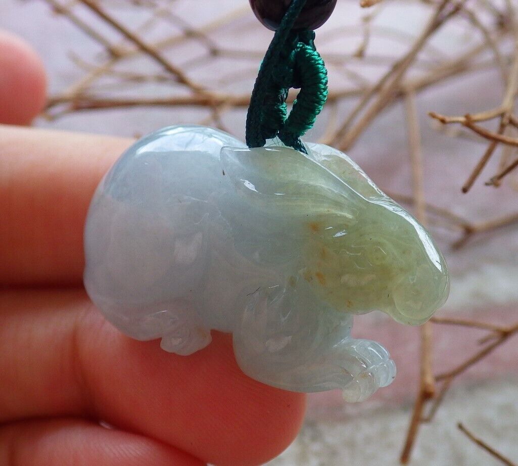 Certified Icy Yellow Pale Lavender 100% Natural A Jade jadeite Pendant Rabbit Necklace 兔子 526332  TN