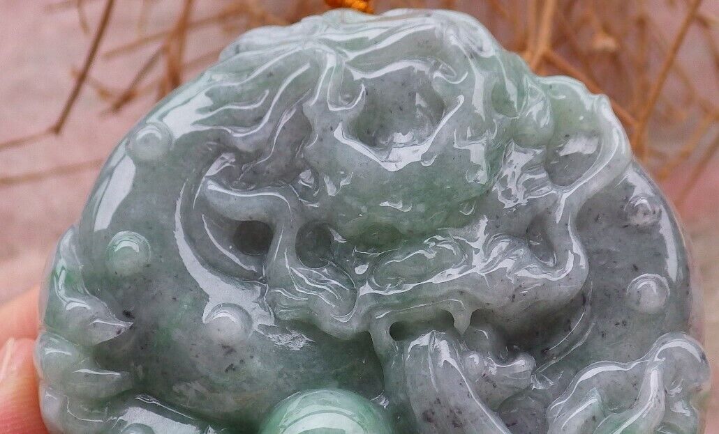 Certified Green Pale Lavender 100% Natural A Jade jadeite pendant Dragon Bead Ruyi Necklace 生意兴隆 519663  TN