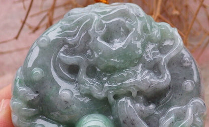 Certified Green Pale Lavender 100% Natural A Jade jadeite pendant Dragon Bead Ruyi Necklace 生意兴隆 519663  TN