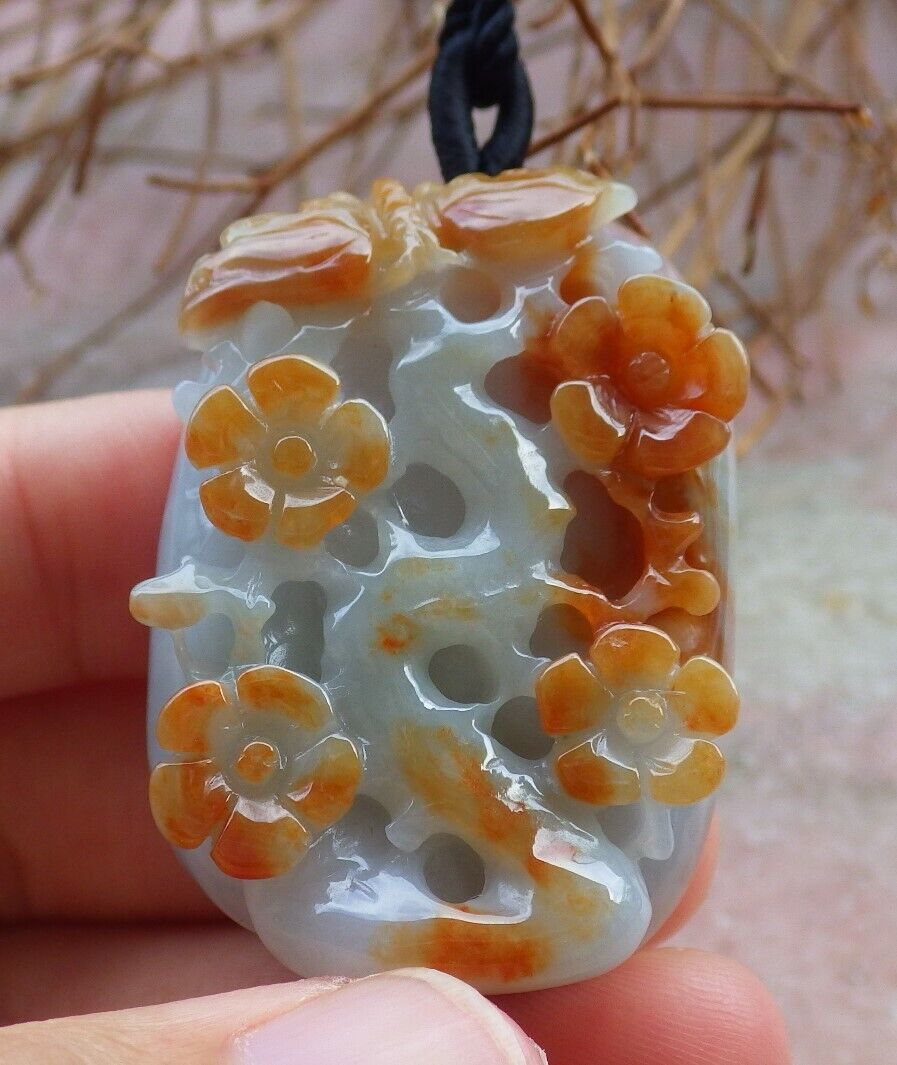 Certified Red 100% Natural A Jade jadeite Pendant Butterfly Flower Necklace 蝴蝶 花开富贵 528979  TN