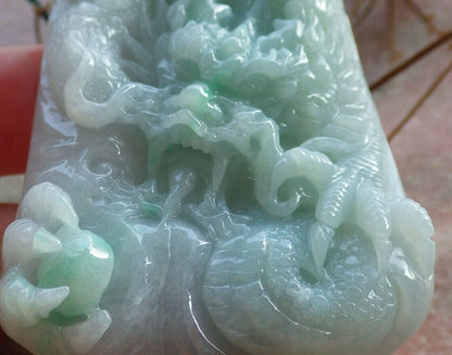 Certified Green Burma 100% Natural A Jade jadeite Pendant Dragon Bead Necklace 生意兴隆 633799  TN