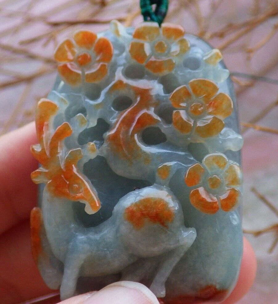 Certified Red Green 100% Natural A Jade jadeite Pendant Deer Flower Necklace 梅花鹿 526381  TN