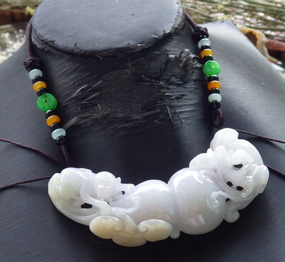 Certified Yellow Green Pale Lavender Burma 100% Natural A Jade jadeite Pendant Monkey Fox Gourd Lotus Flower Ruyi Coin Necklace 猴子 573759 TN