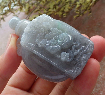 Certified Black Burma 100% Natural A Jade jadeite pendant Display Pumpkin Bead Snuff Bottle 574060 TN