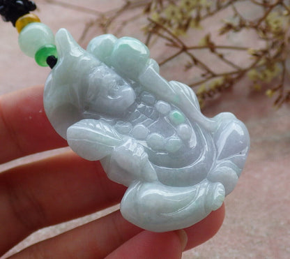 Certified Green Pale Lavender Burma 100% Natural A Jade jadeite pendant Happy Ji Kung Buddha God Fan Gourd Necklace 济公 632984  TN