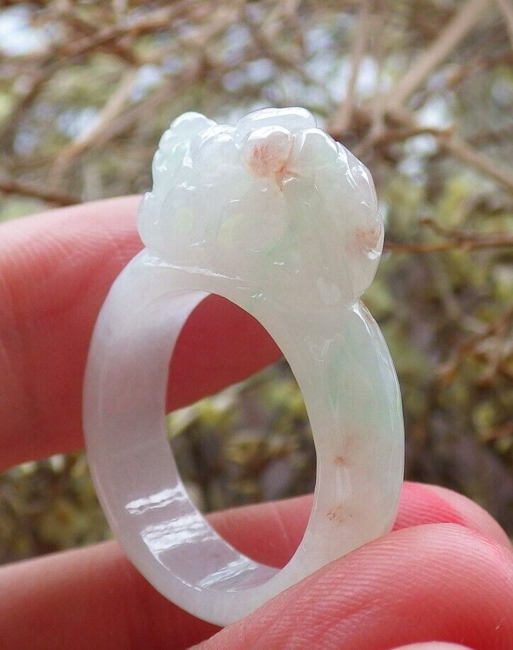 Certified Icy Green Red  100% Natural A JADE Jadeite Dragon Pi Xiu RING USA. 9.5 戒指 523755  TN