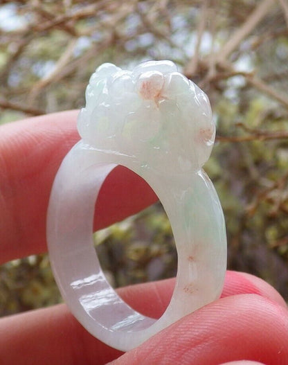 Certified Icy Green Red  100% Natural A JADE Jadeite Dragon Pi Xiu RING USA. 9.5 戒指 523755  TN