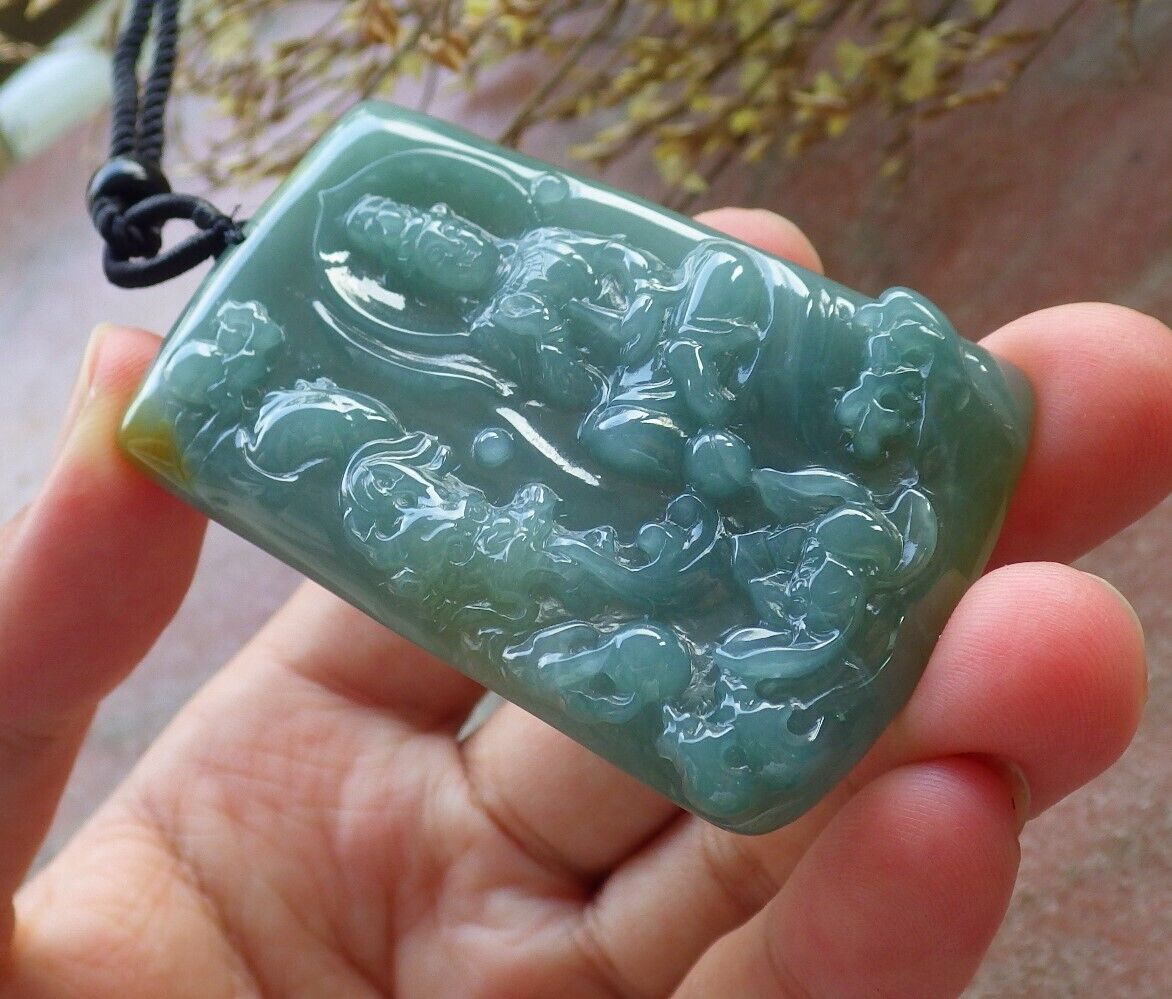 Certified Icy Green Yellow Burma 100% Natural A Jade jadeite Pendant Guanyin Kwan Yin Dragon Lotus Flower Necklace 观音 574801 TN