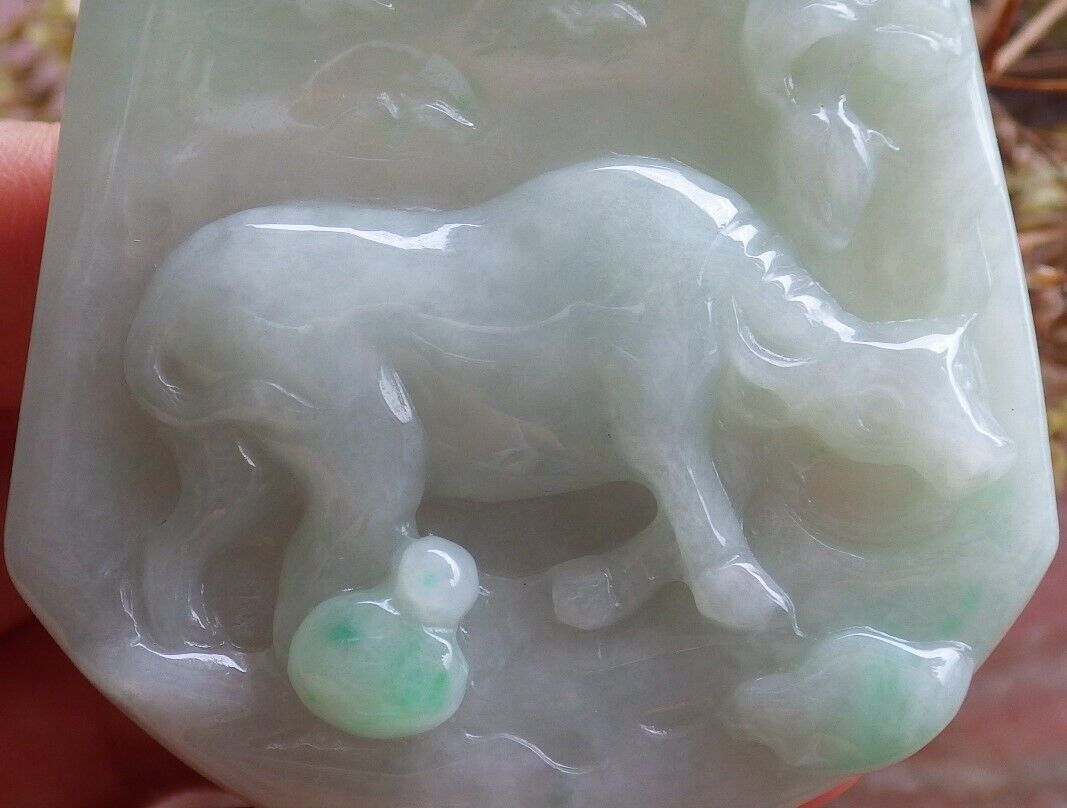 Certified Green Burma 100% Natural A Jade jadeite pendant Cow Ox Bead Necklace 风水牛 524673  TN