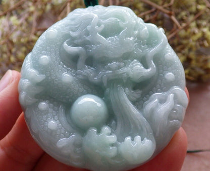 Certified Green 100% Natural A Jade jadeite pendant Dragon Lotus Flower Ruyi Bead Necklace 生意兴隆 523934  TN