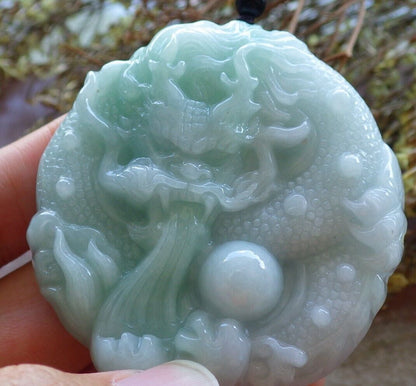Certified Green 100% Natural A Jade jadeite pendant Dragon Lotus Flower Ruyi Bead Necklace 生意兴隆 523957  TN