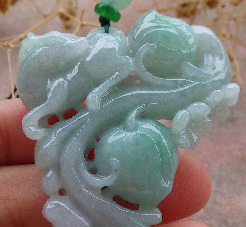 Certified Green Burma 100% Natural A Jade jadeite Pendant Deer Flower Peach Gourd Coin Necklace W Ring 梅花鹿 636653  TN