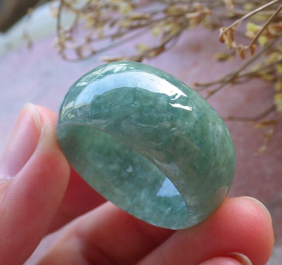 Certified Green Burma 100% Natural A JADE Jadeite Circle RING USA. 14.5 戒指 574862 TN