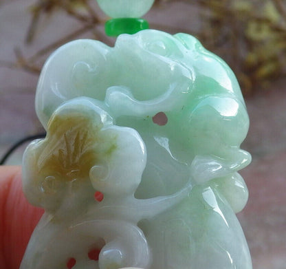 Certified Green Yellow Burma 100% Natural A Jade jadeite Pendant Frog Toad Ruyi Coin Necklace 招财蟾 633090  TN