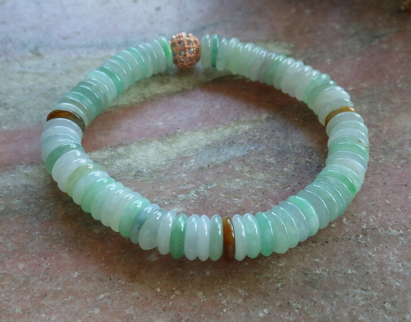 Certified Yellow Green Pale Lavender 100% Natural A JADE Jadeite Bead Beads Bangle Circle Bead Beads Bangle Bracelet 平安扣手链 524552 TN