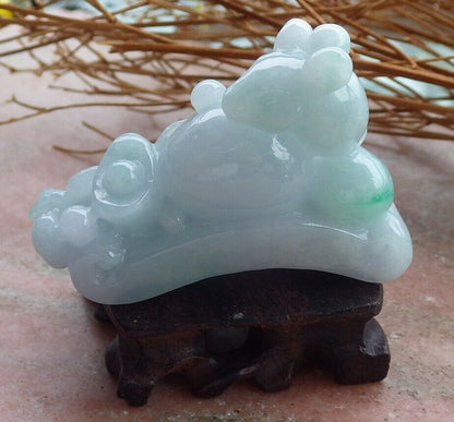 Certified Green Pale Lavender 100% Natural A Jade jadeite Display Mouse Rat Bat Yuan Bao Ruyi Money Coin Ruyi 发财鼠 520334  TN** Include woodstand **