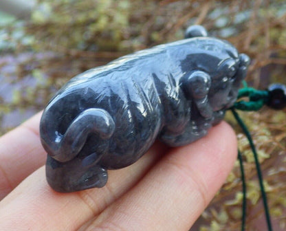 Certified Black 100% Natural A Jade jadeite pendant Tiger Necklace 虎虎生威 525468  TN
