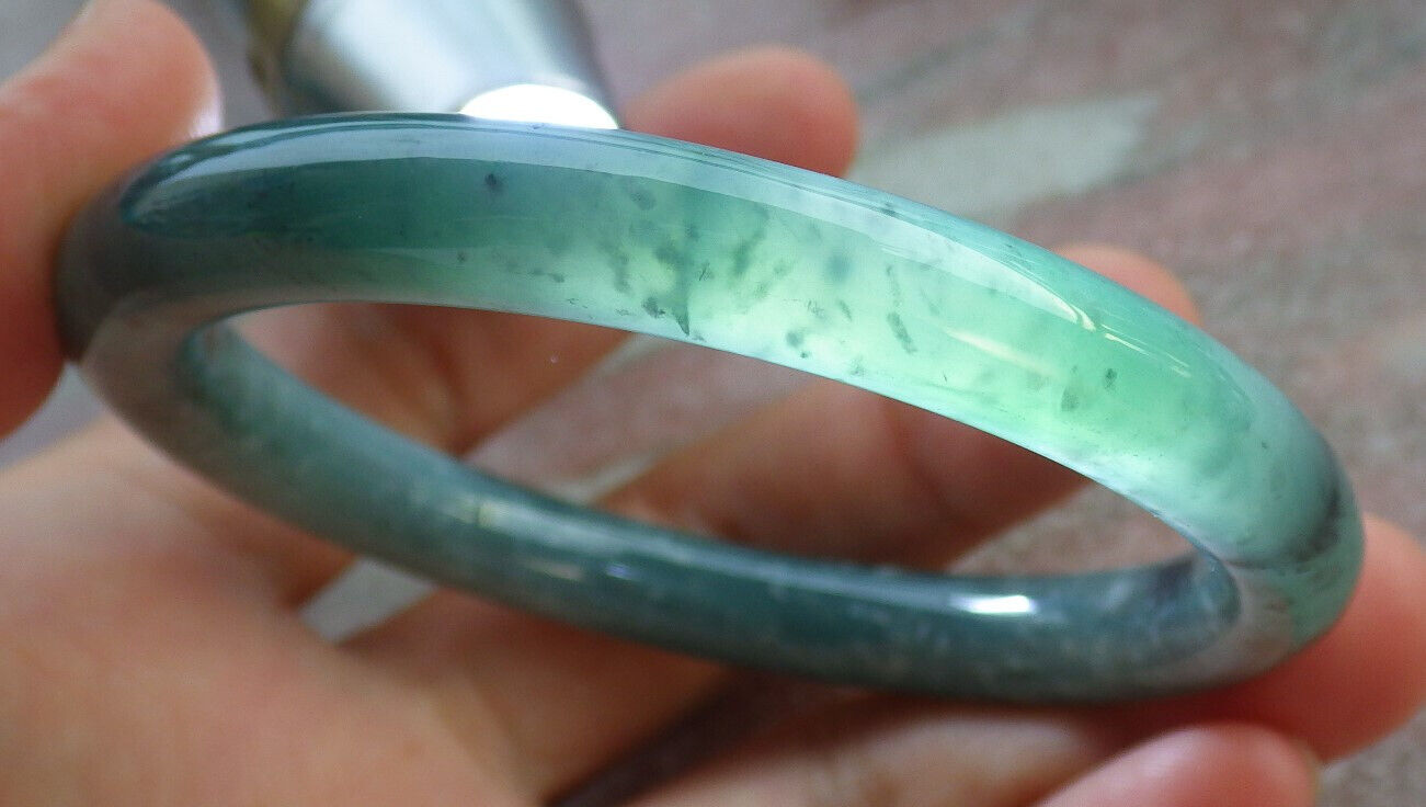 Certified Icy Green Burma 100% Natural A JADE Jadeite Circle Bangle Bracelet 54 mm 手镯 635548  TN
